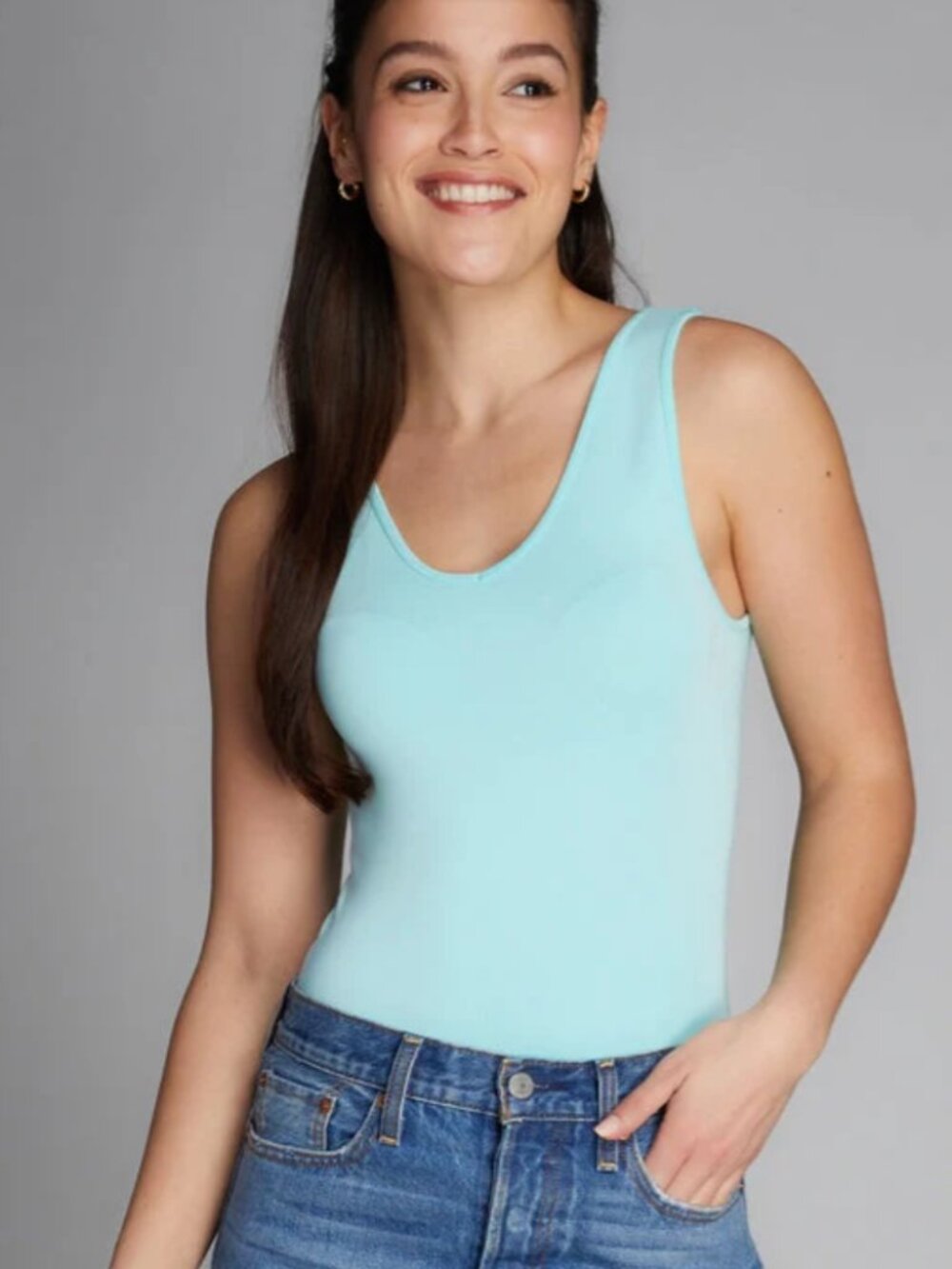 C'est Moi Clothing Co. Naturals Bamboo Reversible Tank OS Aqua v-neck scoop neck